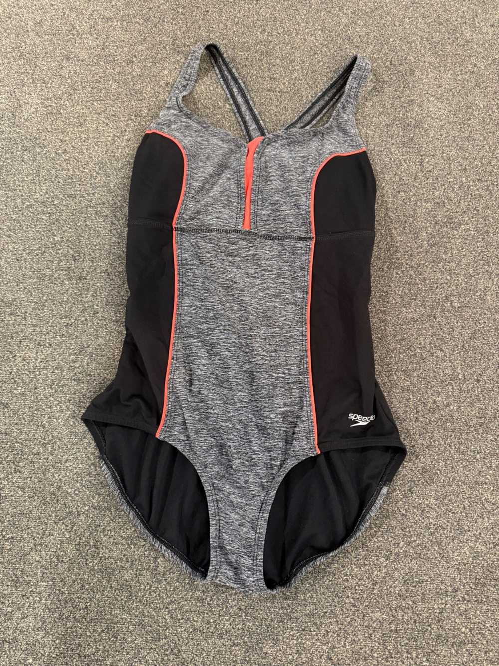 Speedo Gray Heather & Black One-Piece with Coral Trim